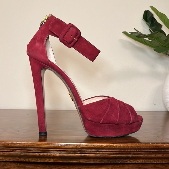 Prada Suede Platform Peep Toe Heels - Picture 10 of 10